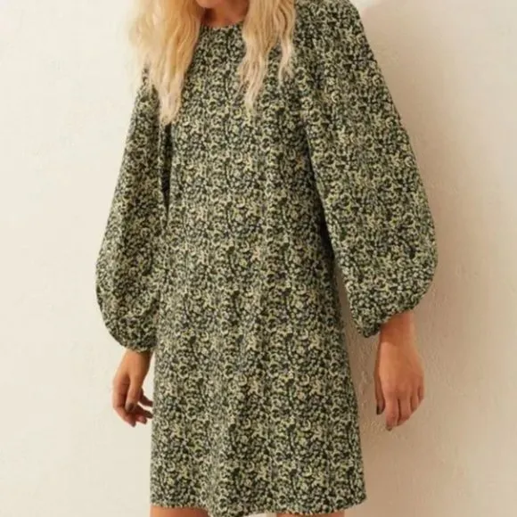 LIKE NEW H&amp;M Dress Yellow Floral Balloon Sleeve A-Line Mini Dress