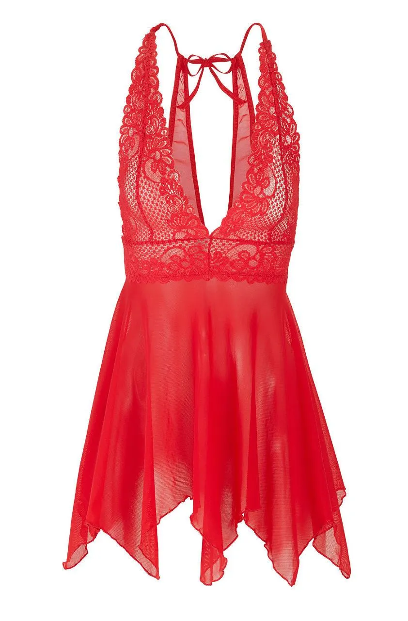 Lingerie Lace Babydoll Nightgown Flirty Jagged Hemline
