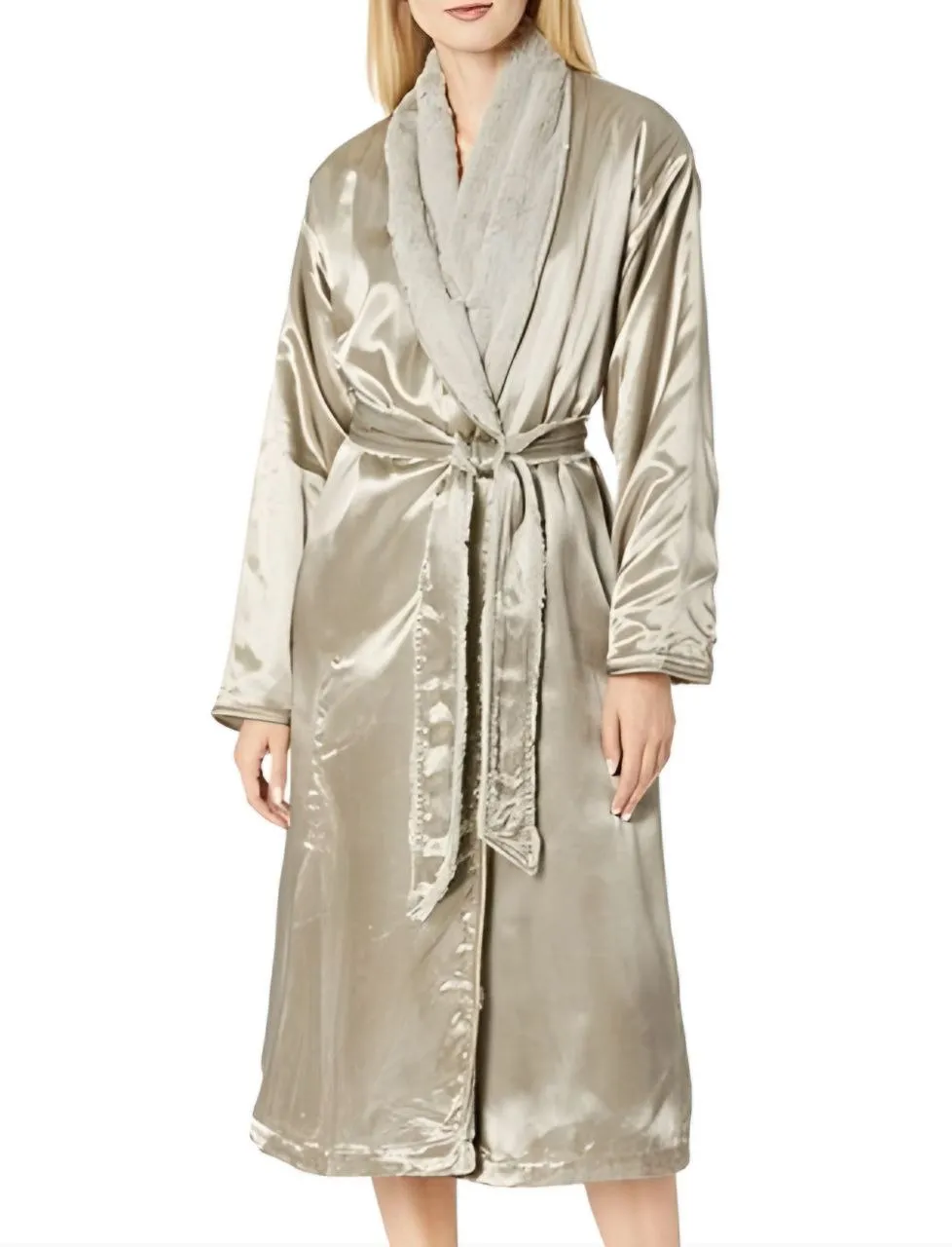 LITTLE GIRAFFE Women's Flax Super Soft Faux Fur Luxe Satin Robe Size 0 NWT