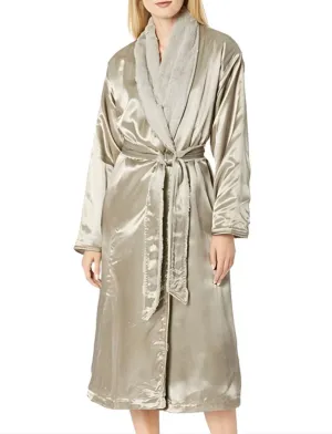 LITTLE GIRAFFE Women's Flax Super Soft Faux Fur Luxe Satin Robe Size 0 NWT