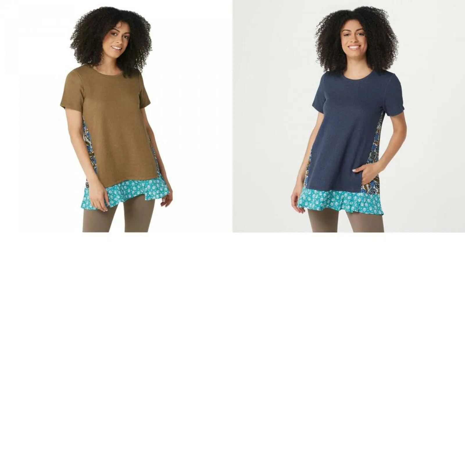 LOGO by Lori Goldstein Women's Classic French Terry Top with Woven Panels
