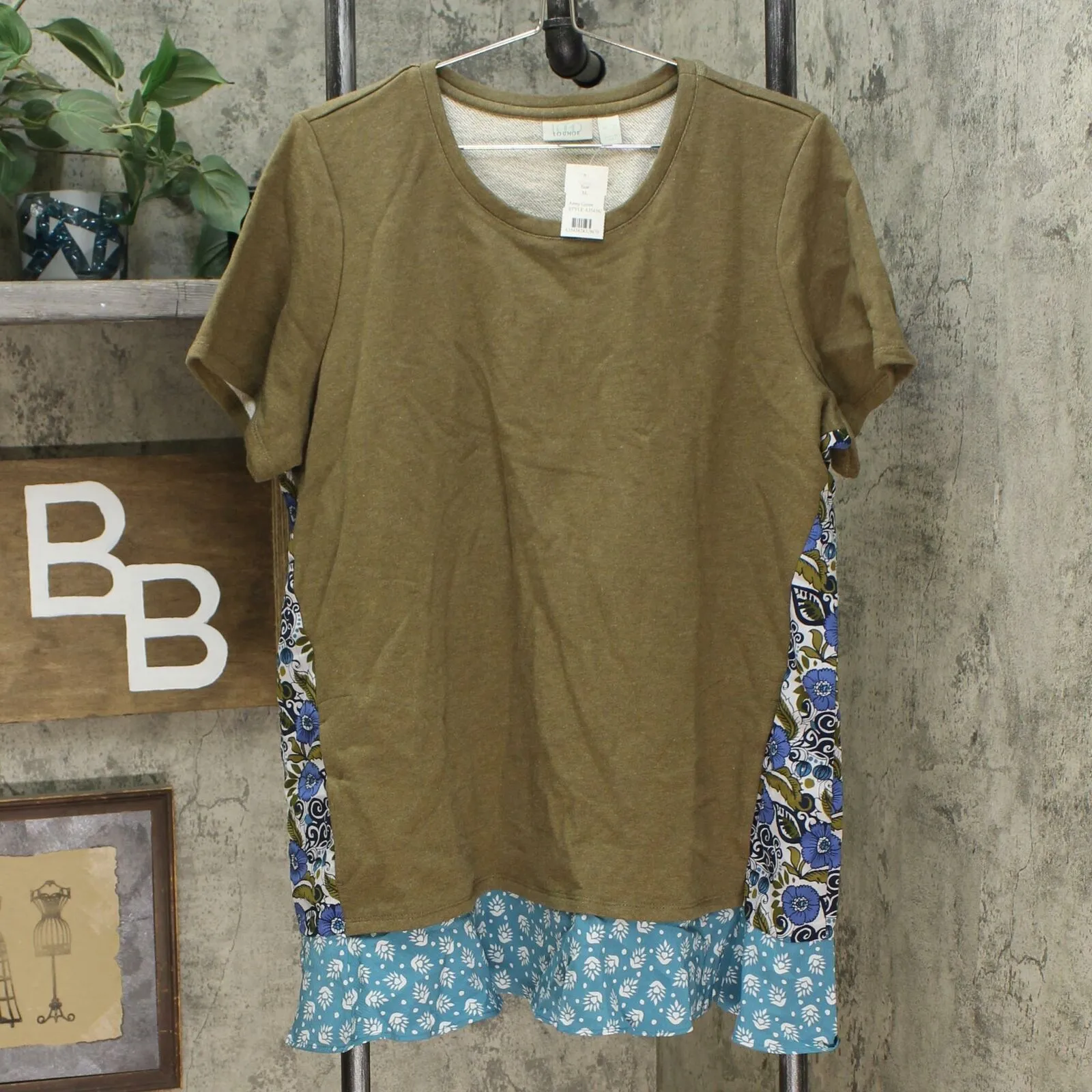 LOGO by Lori Goldstein Women's Classic French Terry Top with Woven Panels