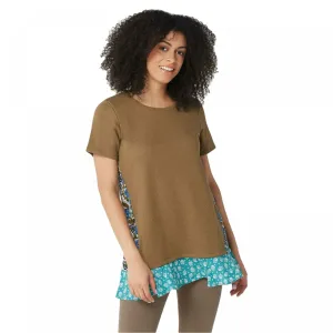 LOGO by Lori Goldstein Women's Classic French Terry Top with Woven Panels