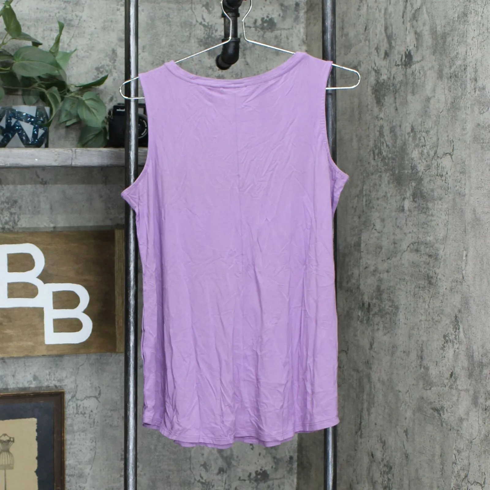 LOGO by Lori Goldstein Women's Solid Split Neck Pockets Tank Top