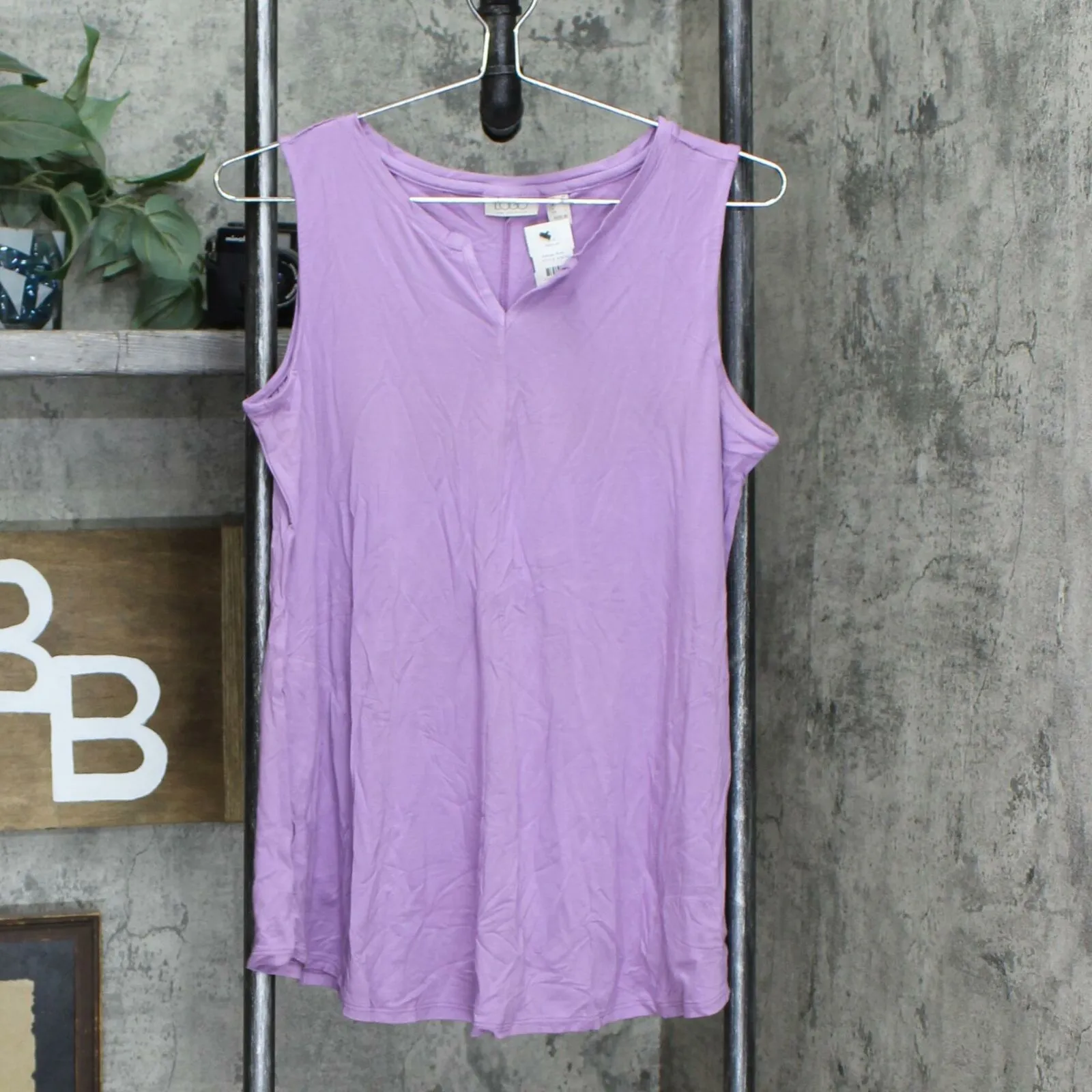 LOGO by Lori Goldstein Women's Solid Split Neck Pockets Tank Top