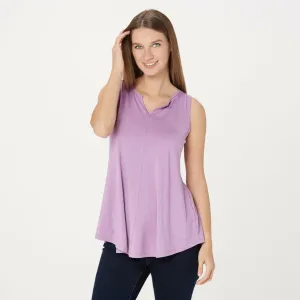 LOGO by Lori Goldstein Women's Solid Split Neck Pockets Tank Top