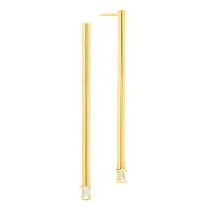Long Balance Earrings with Baguette Diamonds | Yellow Gold