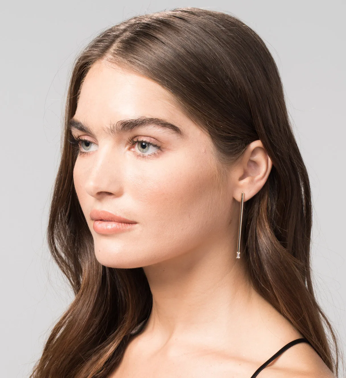 Long Balance Earrings with Baguette Diamonds | Yellow Gold