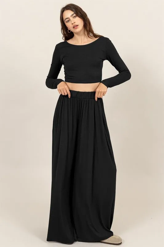 Long Sleeve Crop Top And Pants Set