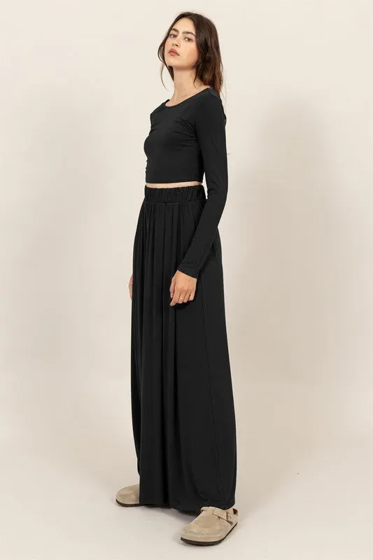 Long Sleeve Crop Top And Pants Set