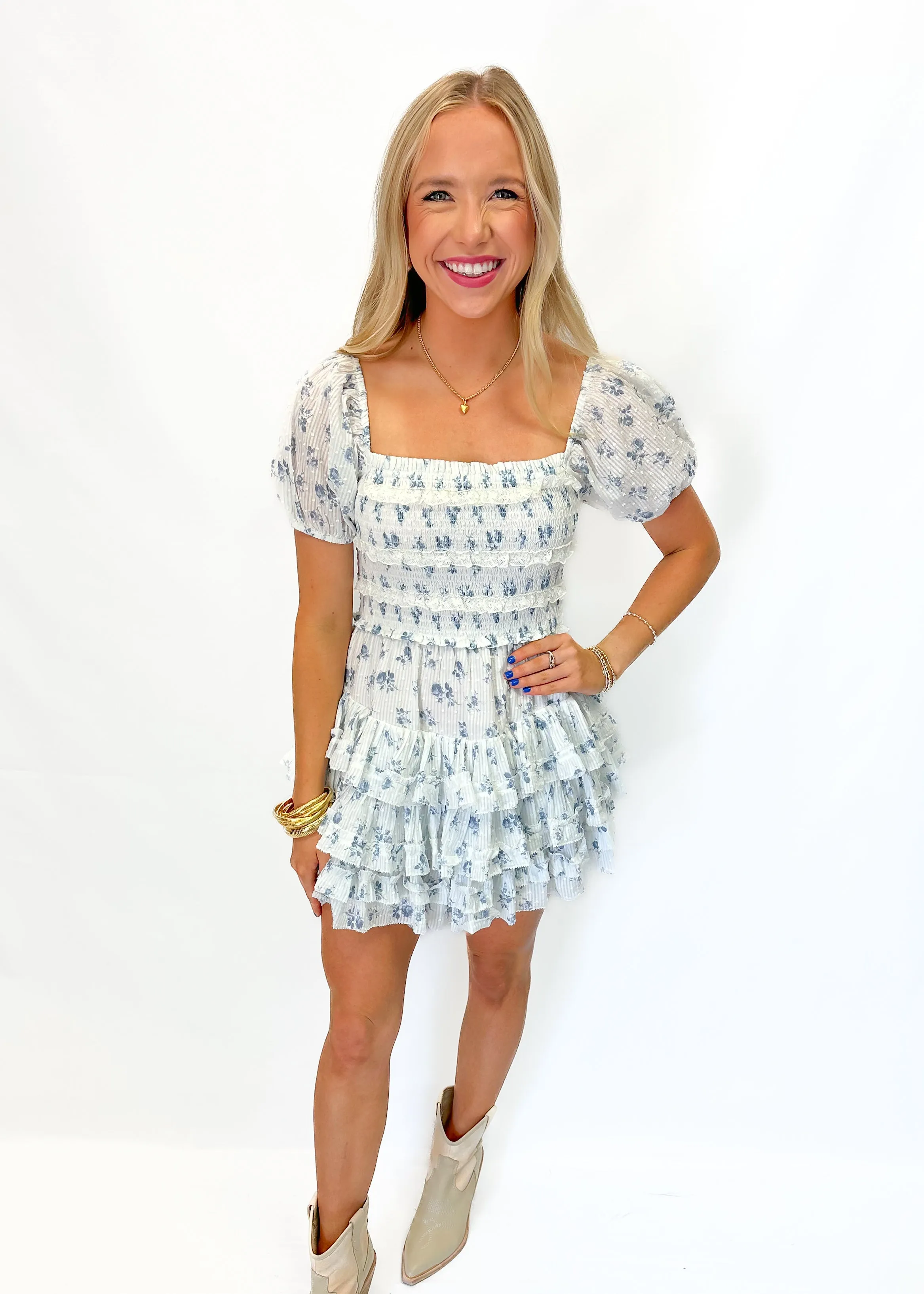 Love Shack Fancy Fellows Dress - Ashen Blue Ashbu
