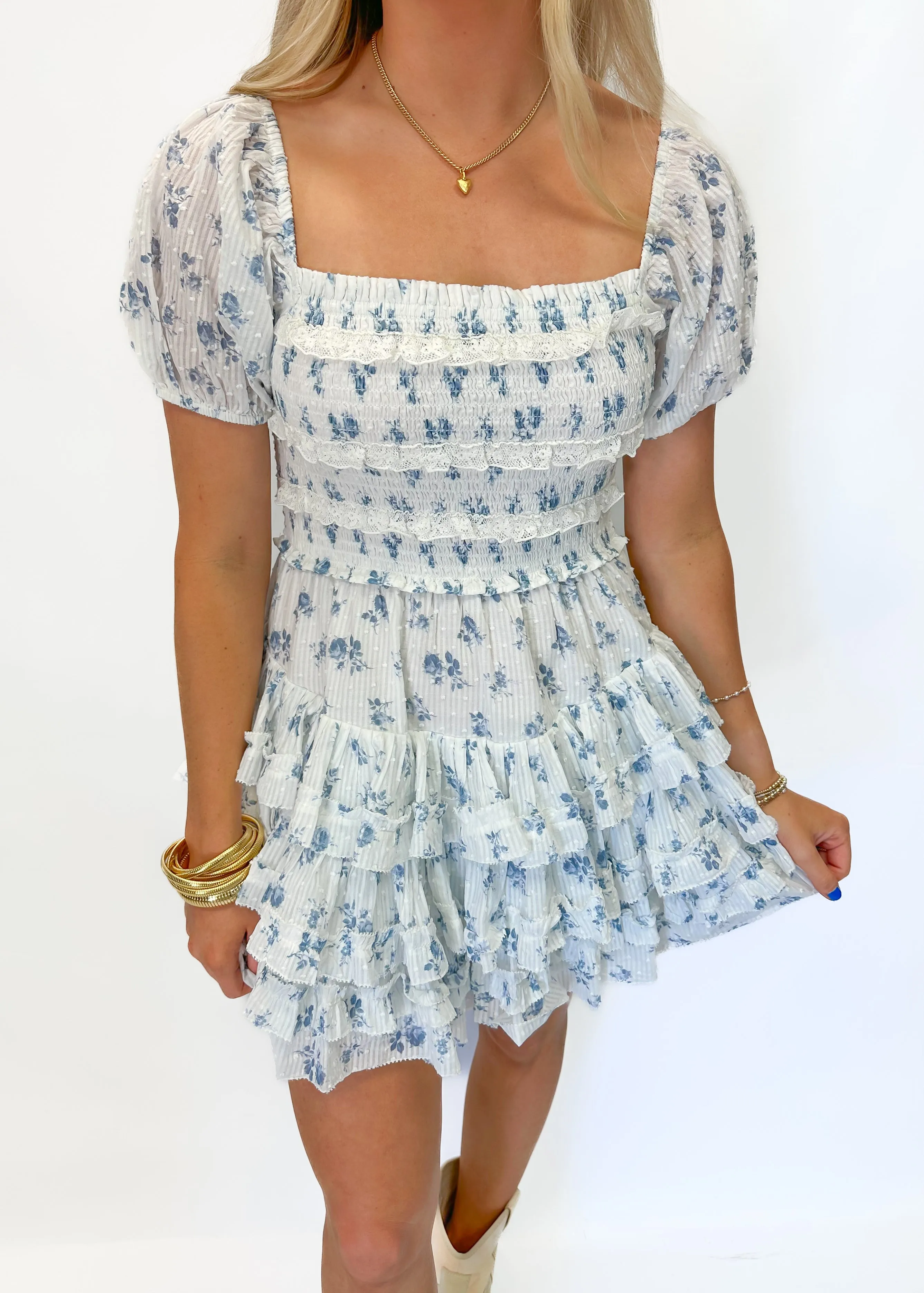 Love Shack Fancy Fellows Dress - Ashen Blue Ashbu