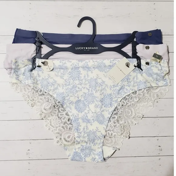 Lucky Brand Women's Micro Lace Panties Bikini Briefs 3 Pairs XL NWT