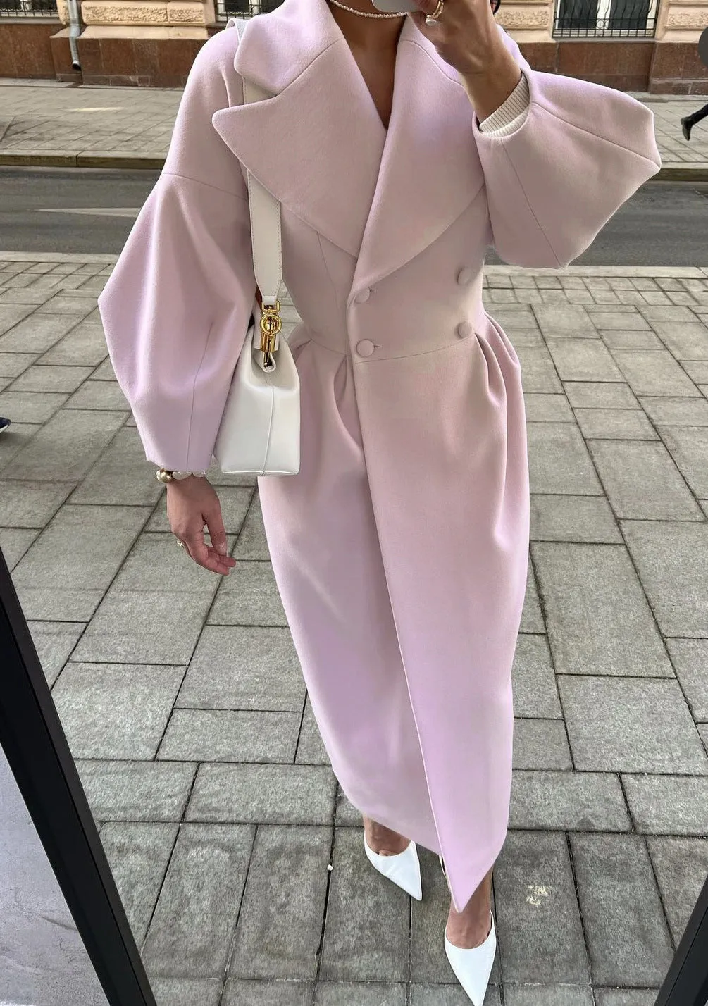Luxe Aura™ | Women's Lantern Sleeve Long Coat | Stylish Design, Collared Neck, Lightweight Fabric