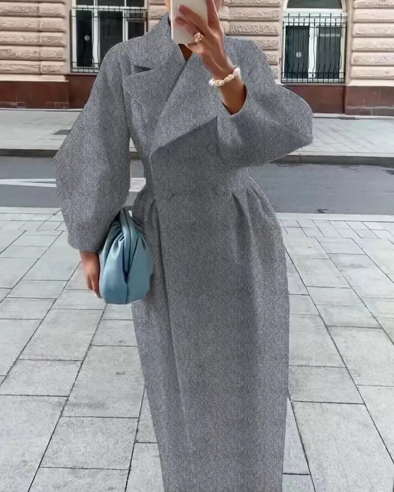 Luxe Aura™ | Women's Lantern Sleeve Long Coat | Stylish Design, Collared Neck, Lightweight Fabric