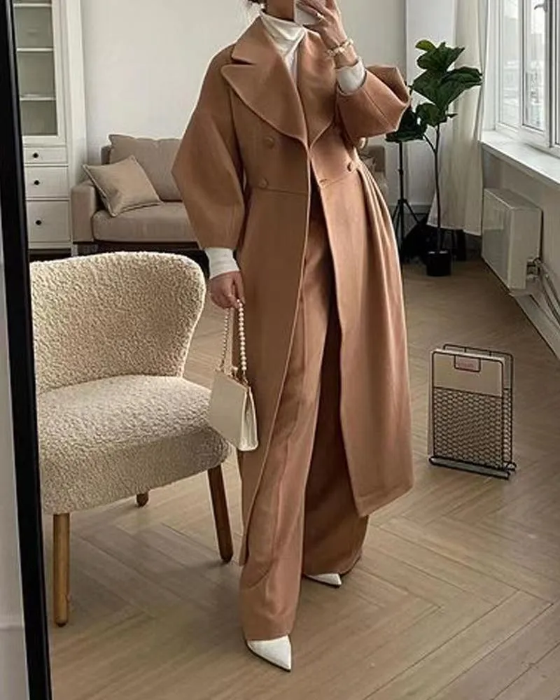 Luxe Aura™ | Women's Lantern Sleeve Long Coat | Stylish Design, Collared Neck, Lightweight Fabric