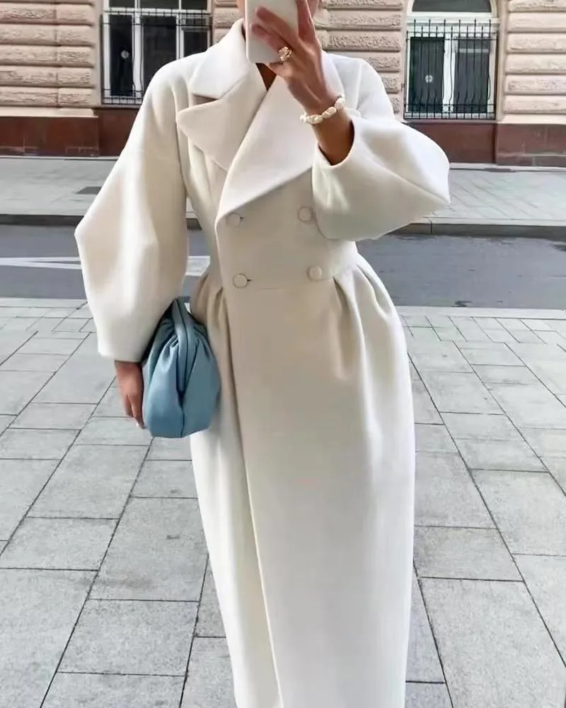 Luxe Aura™ | Women's Lantern Sleeve Long Coat | Stylish Design, Collared Neck, Lightweight Fabric