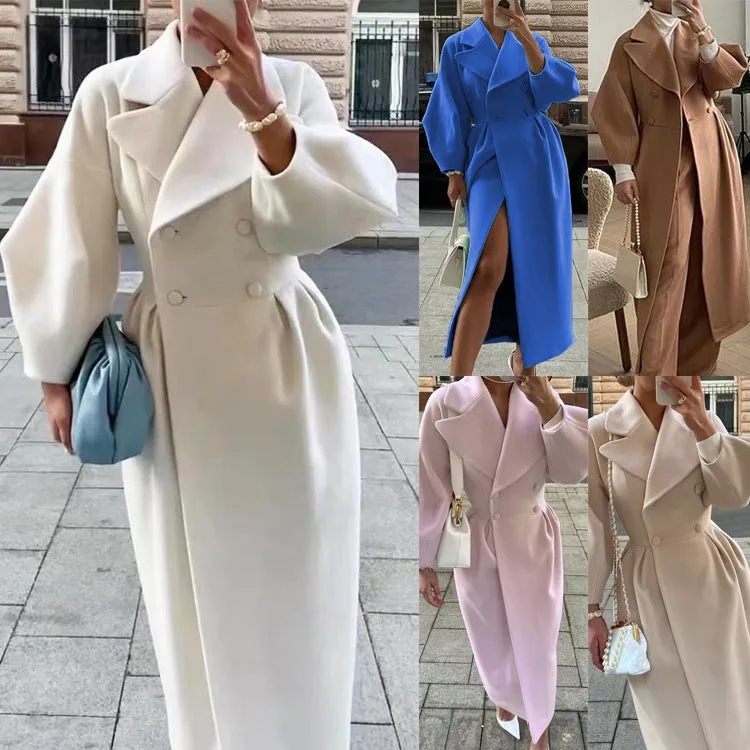 Luxe Aura™ | Women's Lantern Sleeve Long Coat | Stylish Design, Collared Neck, Lightweight Fabric
