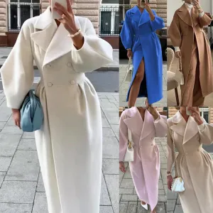 Luxe Aura™ | Women's Lantern Sleeve Long Coat | Stylish Design, Collared Neck, Lightweight Fabric