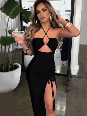 Luxe Vibe™ | Women's Sleeveless Midi Dress | Backless Bodycon Design, Slim Fit for Night Club Parties