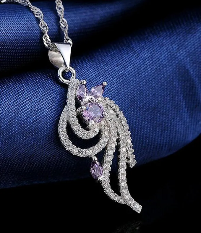 Luxury Women's Pendant Necklace With AAA Purple Shiny CZ