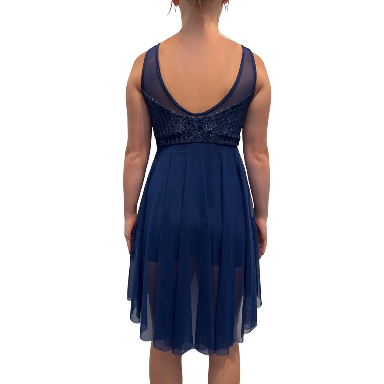 Lyrical Blue Mesh Dress With Gold Brocade