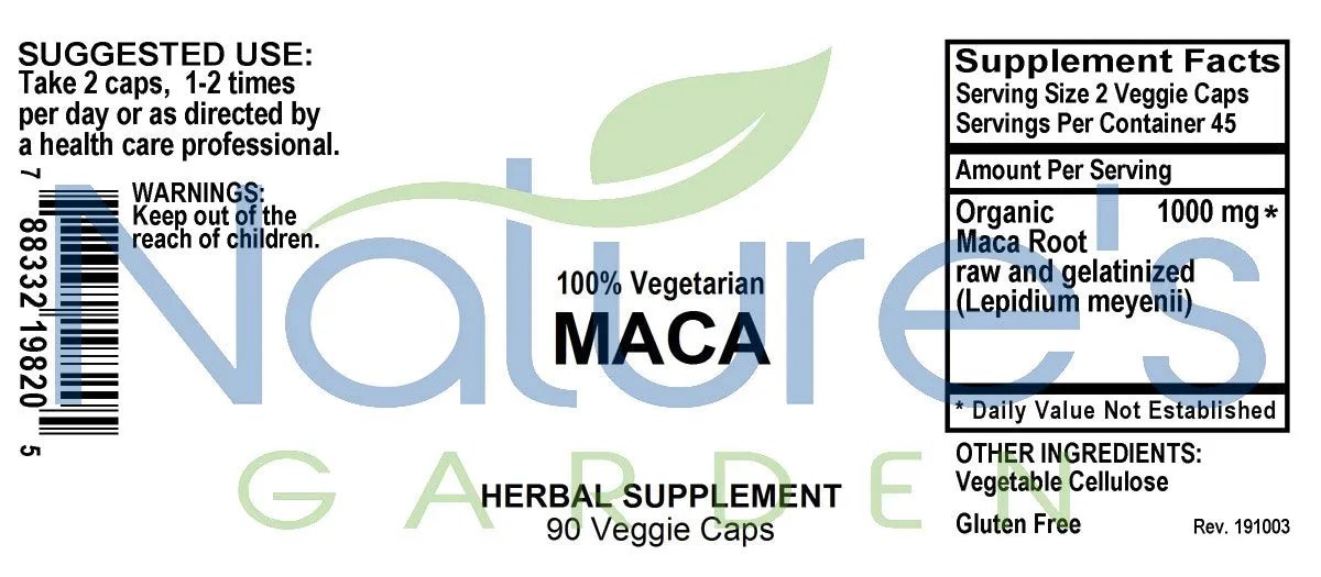 Maca - 90 Veggie Caps with 1000 mg Organic Raw Maca Root