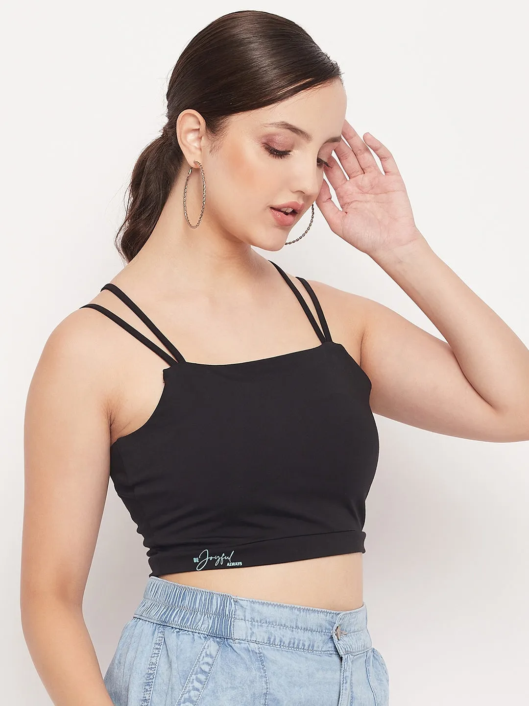 Madame Black Solid Cami Crop Top