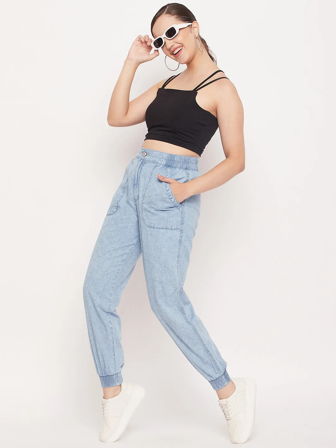 Madame Black Solid Cami Crop Top