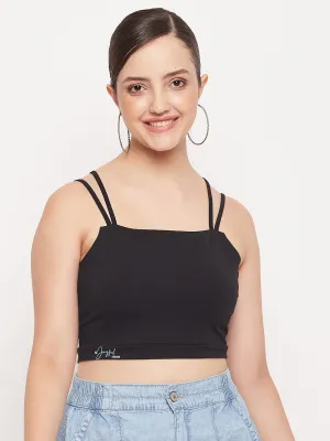 Madame Black Solid Cami Crop Top