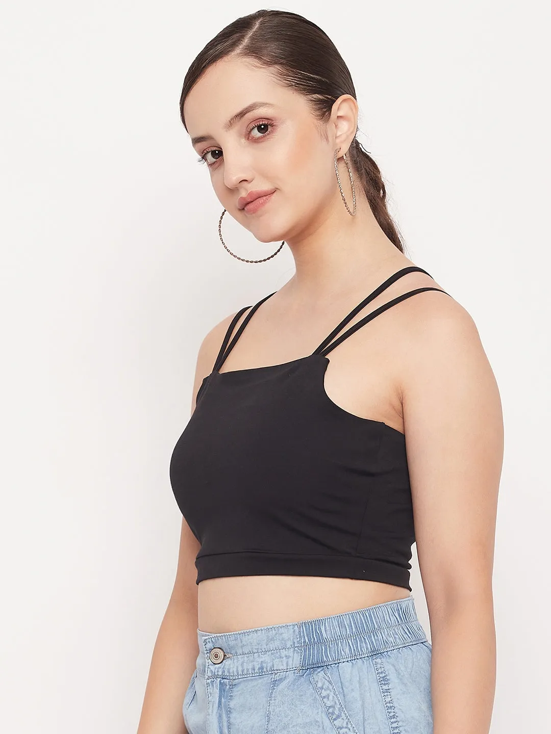 Madame Black Solid Cami Crop Top