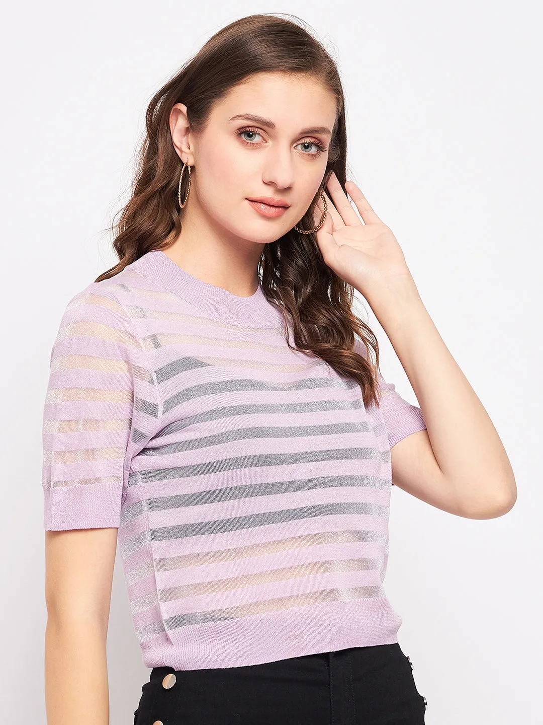 Madame Mauve Solid Round Neck Top