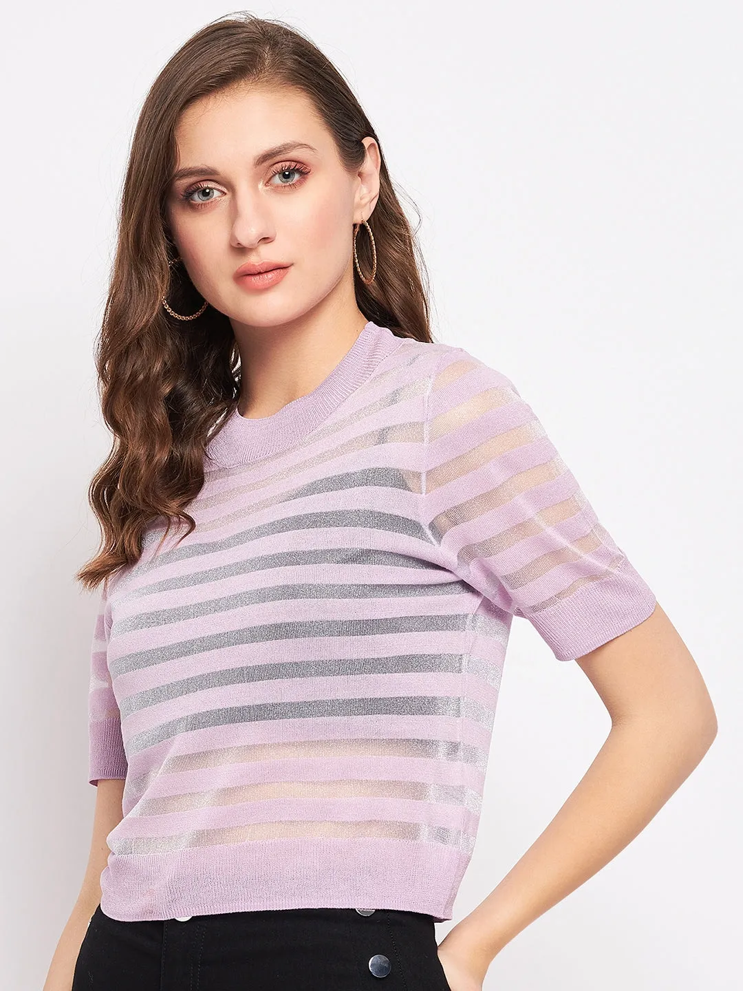 Madame Mauve Solid Round Neck Top