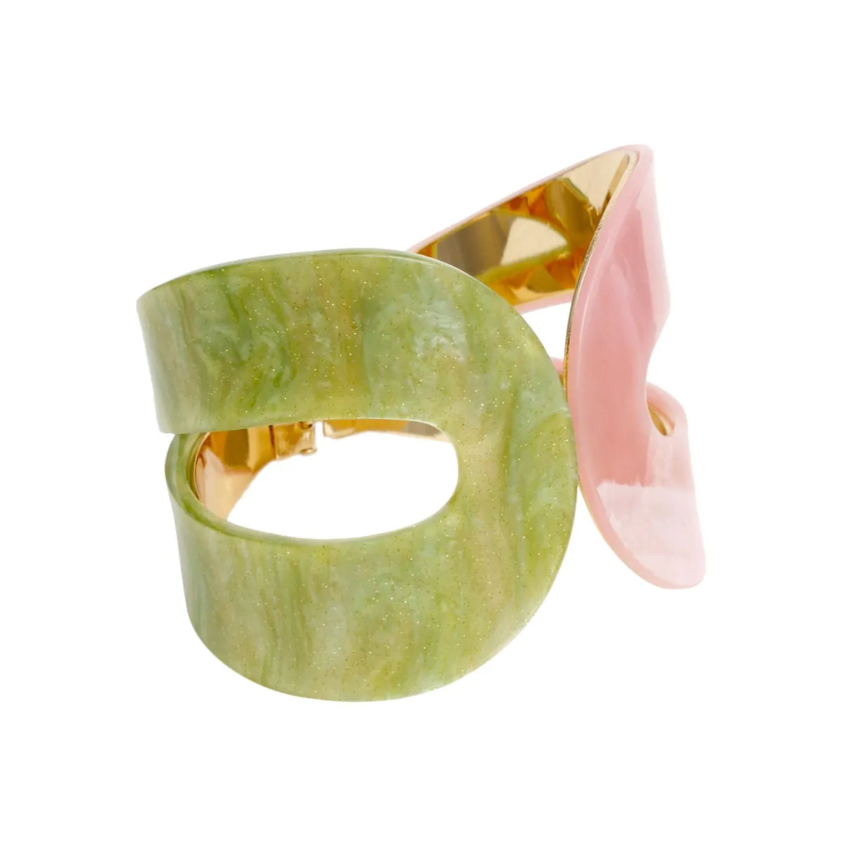 Marbled Pink Green Hinge Cuff Bracelet