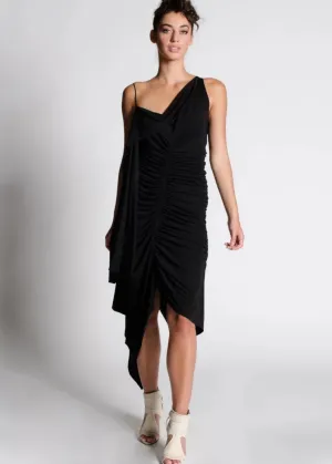 Margot A-Symmetrical Shirring Black Dress