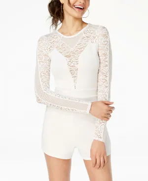 Material Girl Women's Dramatic Illusion Lace Romper