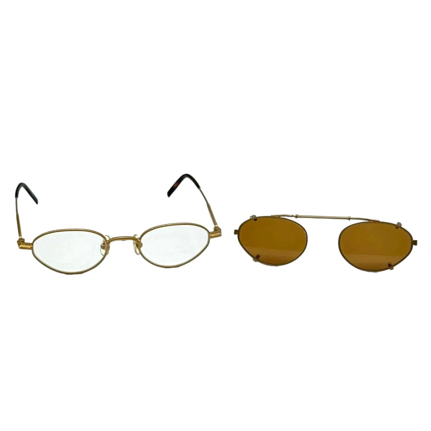 MATSUDA Vintage Eyeglasses with Clip-On Shades - Gold