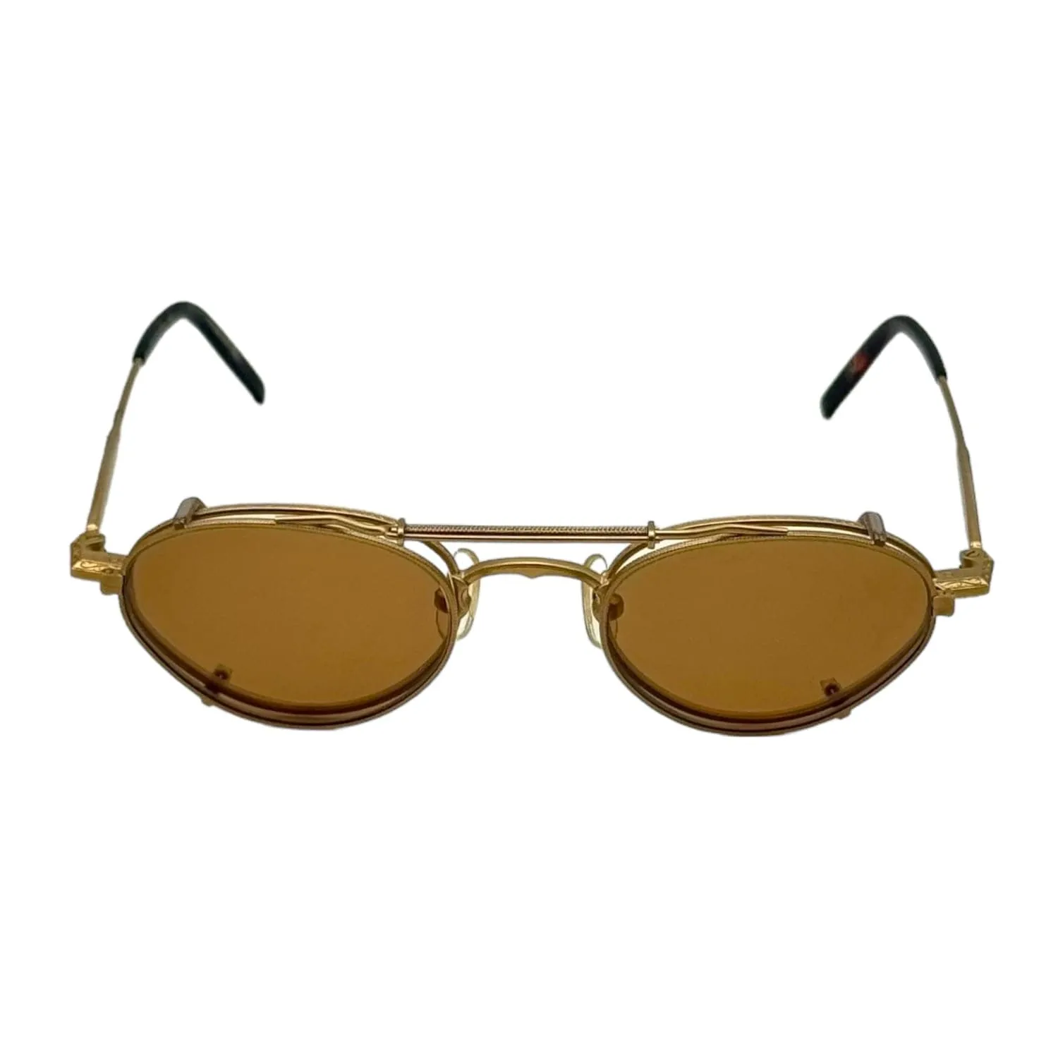MATSUDA Vintage Eyeglasses with Clip-On Shades - Gold