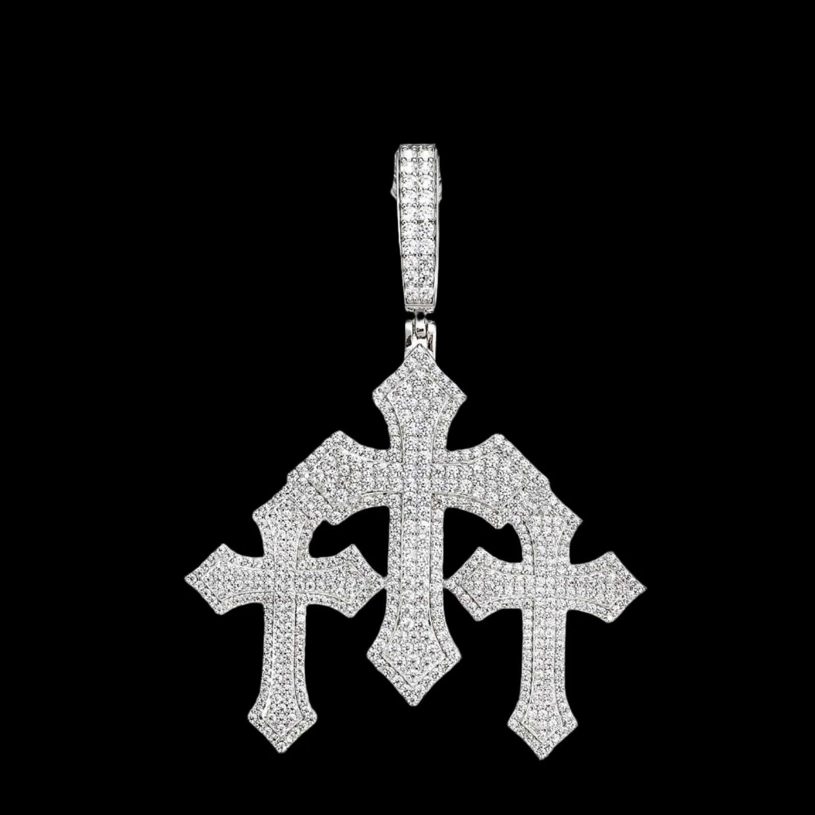 Men's Iced Out Lab-Created Moissanite Triple Crosses Pendant Charm - M400019