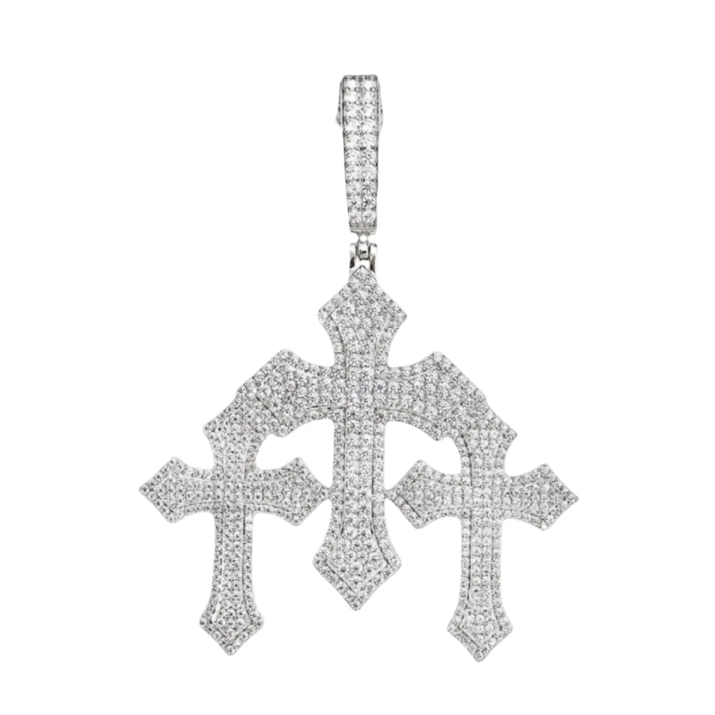Men's Iced Out Lab-Created Moissanite Triple Crosses Pendant Charm - M400019
