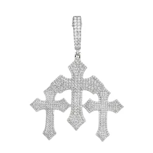 Men's Iced Out Lab-Created Moissanite Triple Crosses Pendant Charm - M400019