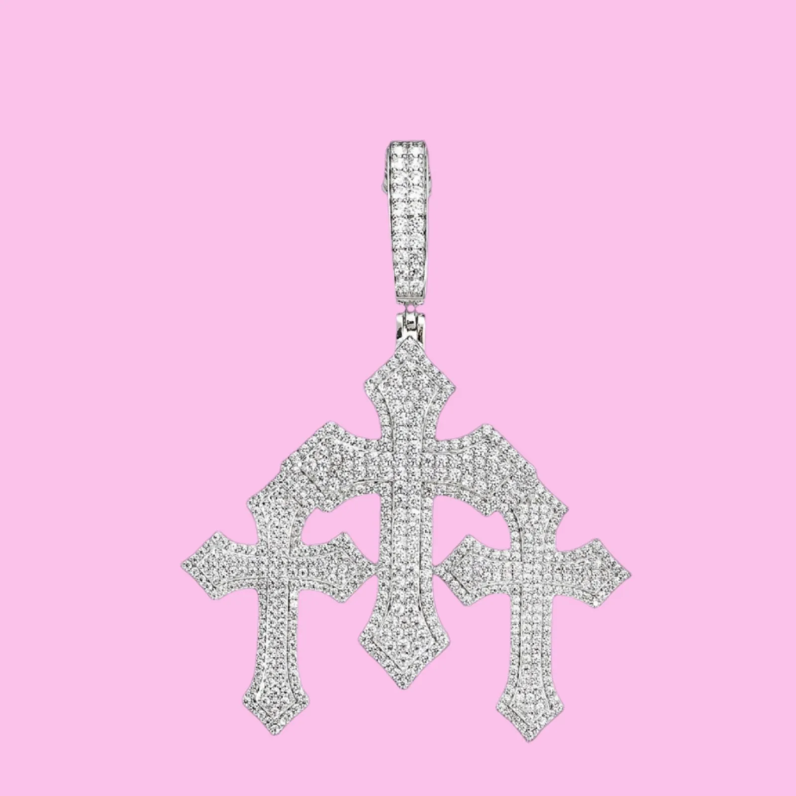 Men's Iced Out Lab-Created Moissanite Triple Crosses Pendant Charm - M400019
