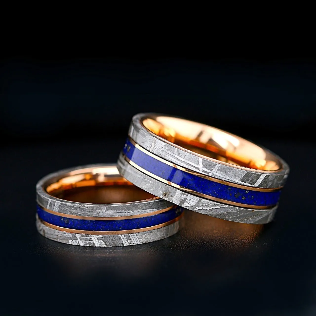 Meteor Pear - 3 pcs Couple Engagement Ring Set | Gold Plated Ring for Women | Meteorite Wedding Bands for Him & Her
