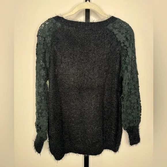 Millau Black Sweater with Embroidered Sleeves - Size Small