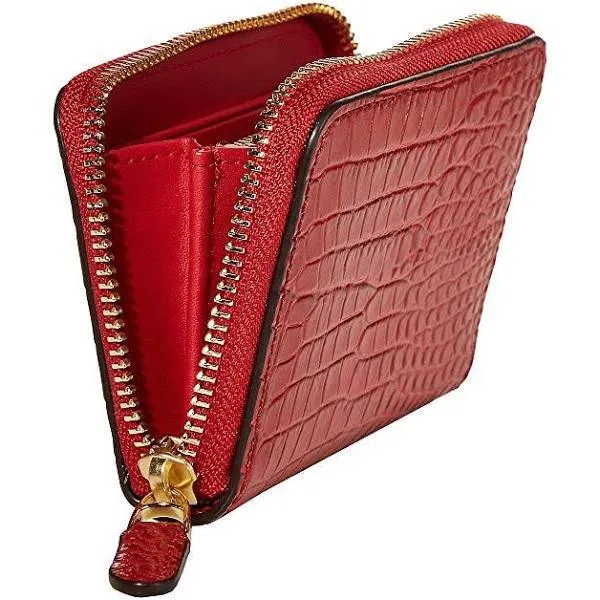 Mini Croc Embossed Small Zip Wallet Red