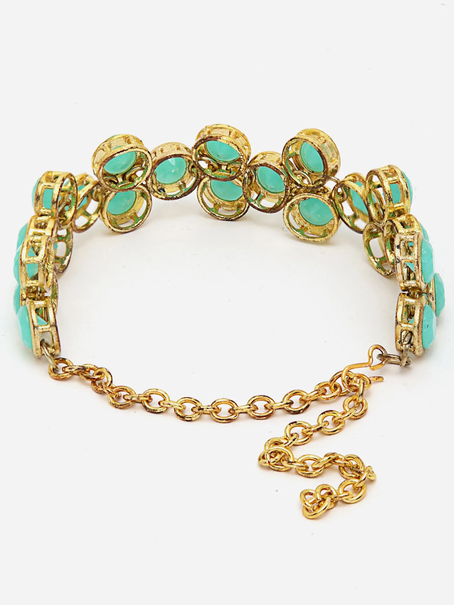 Mint Blue Kundan Gold-Plated Embellished Wraparound Bracelet