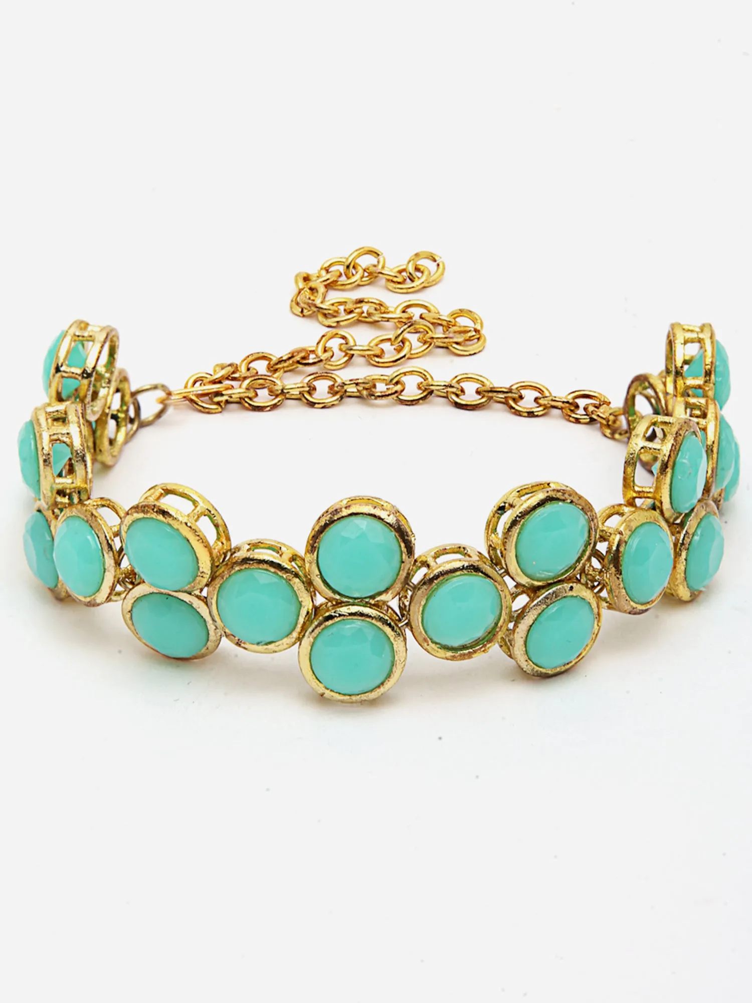 Mint Blue Kundan Gold-Plated Embellished Wraparound Bracelet