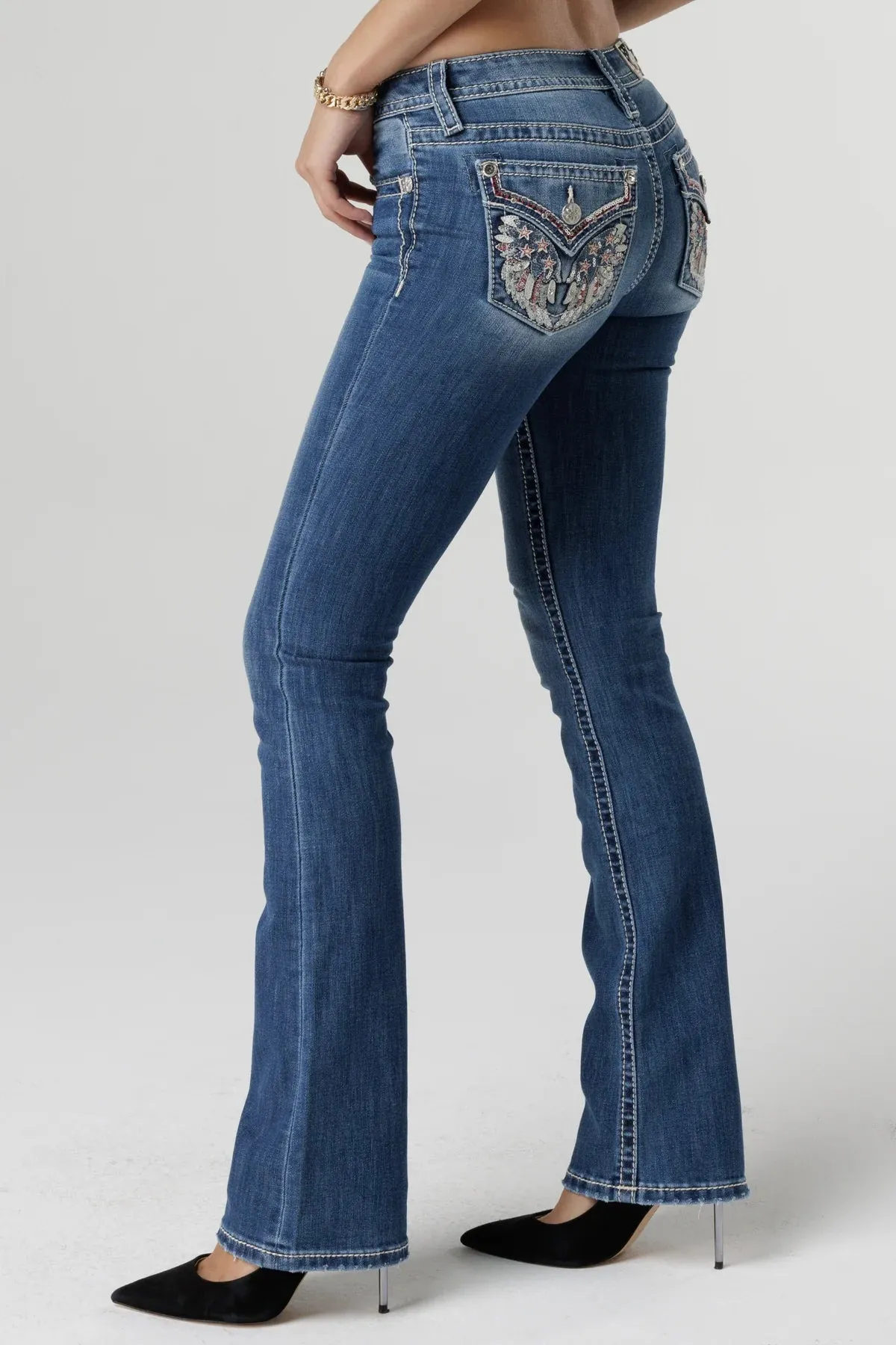 Miss Me Medium Bootcut Americana Feathers Bootcut Jeans
