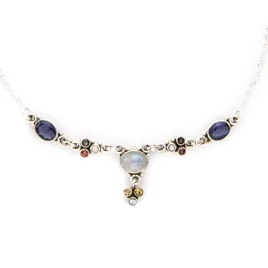 Multi Gemstone Glamorous Sterling Silver Necklace