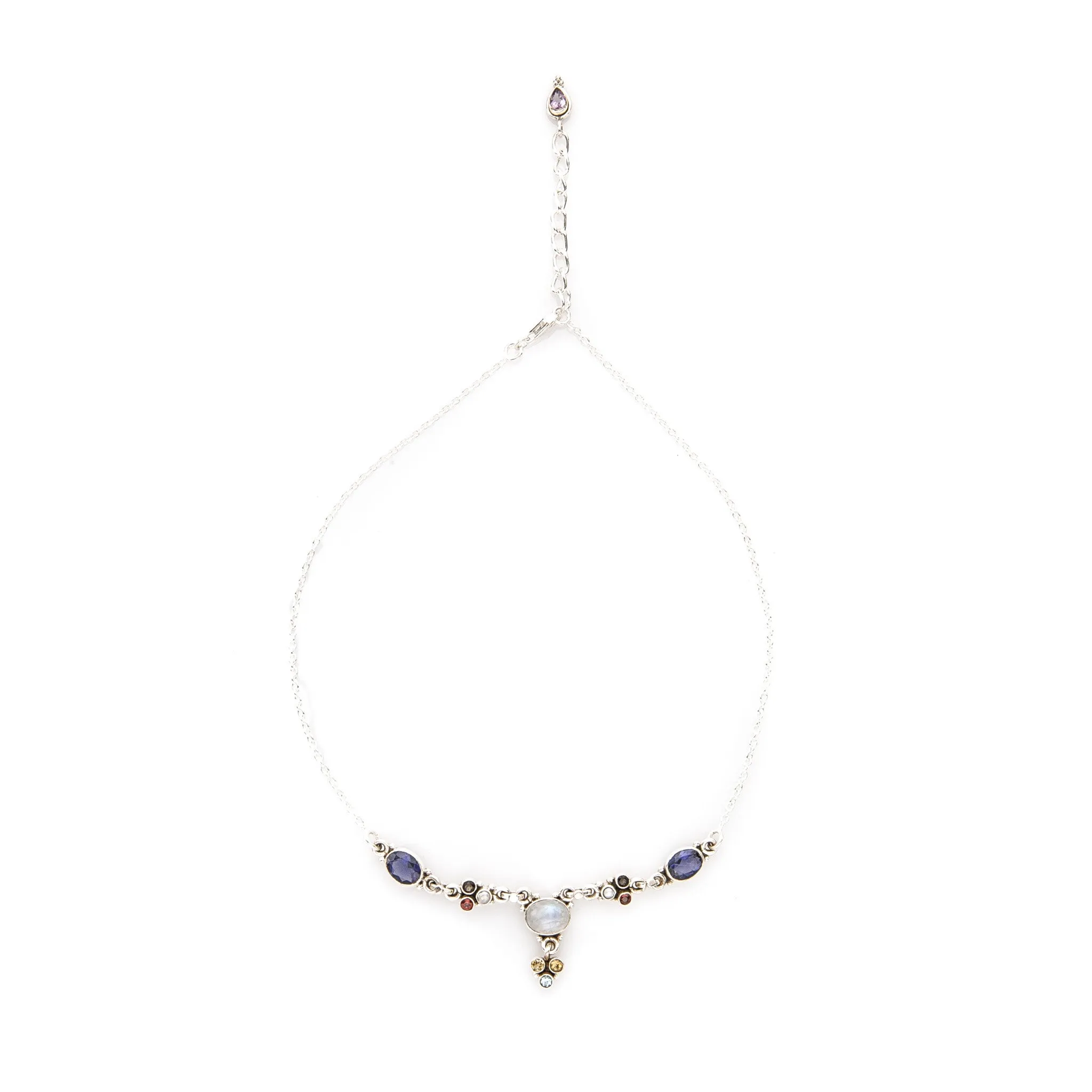 Multi Gemstone Glamorous Sterling Silver Necklace